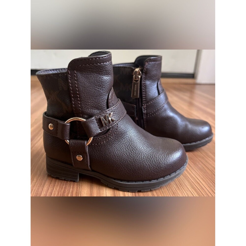 Michael Kors Toddler Girls Brown Leather
Booties MK Logo Size 6